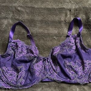 Cacique Unlined Balconette Purple and Metallic Gold Sz 46DDD